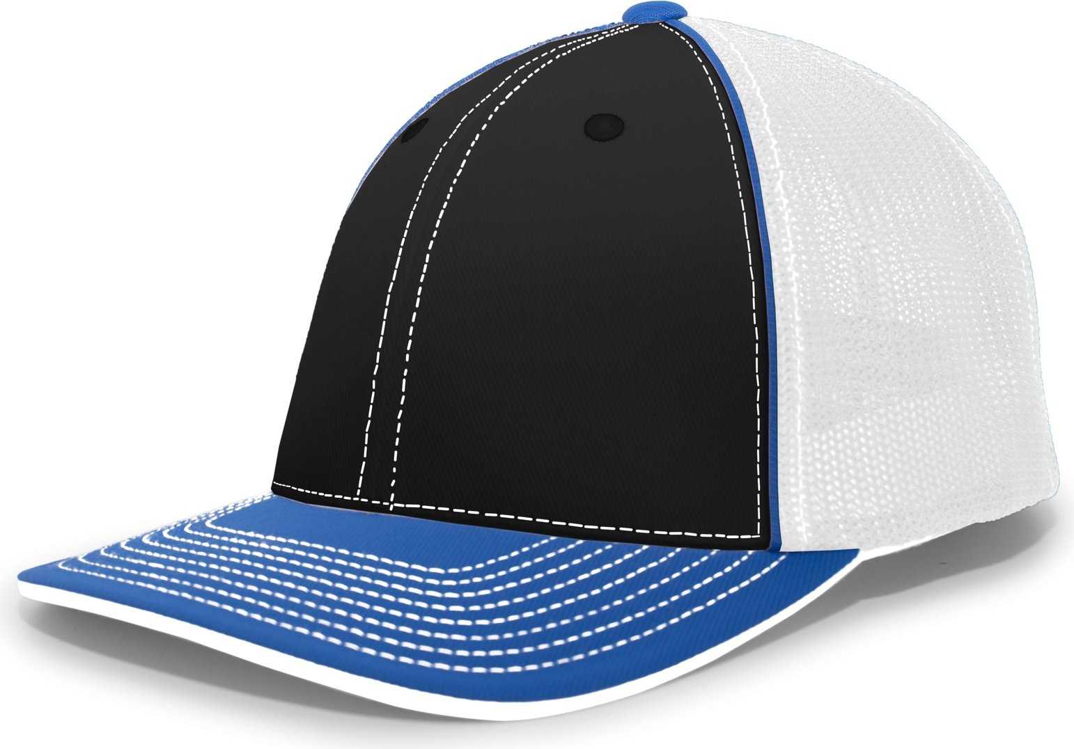 Pacific Headwear 404M Trucker Flexfit Cap - Black Royal - HIT a Double