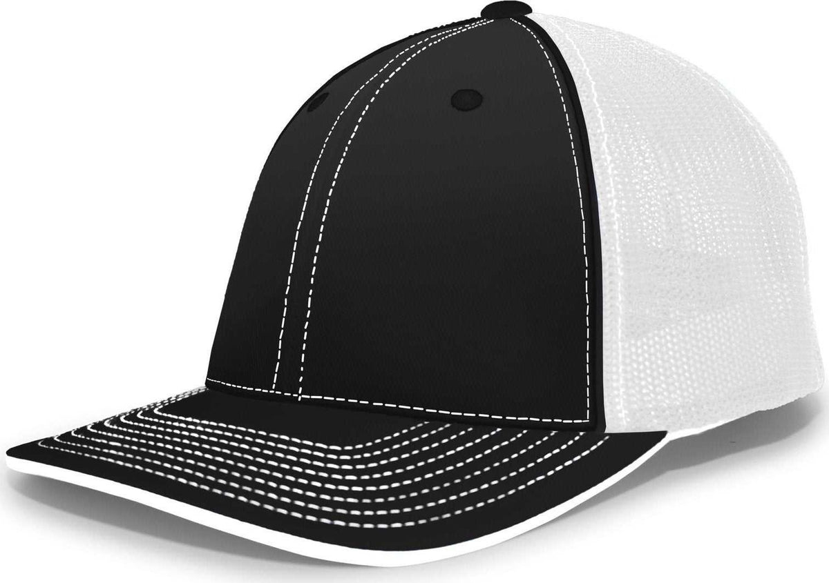 Pacific Headwear 404M Trucker Flexfit Cap - Black White - HIT a Double