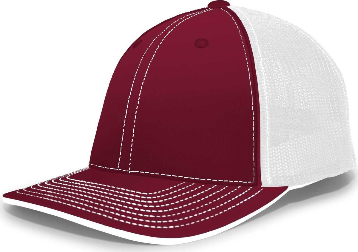 Pacific Headwear 404M Trucker Flexfit Cap - Cardinal White - HIT a Double