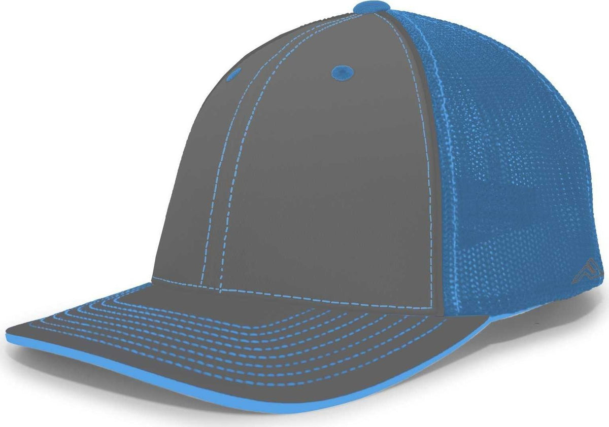 Pacific Headwear 404M Trucker Flexfit Cap - Graphite Neon Blue - HIT a Double