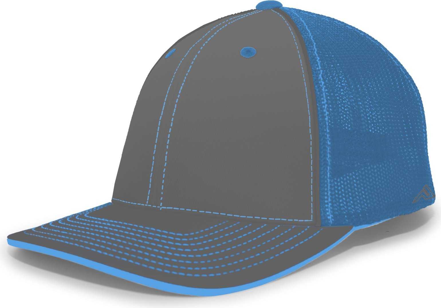 Pacific Headwear 404M Trucker Flexfit Cap - Graphite Neon Blue - HIT a Double