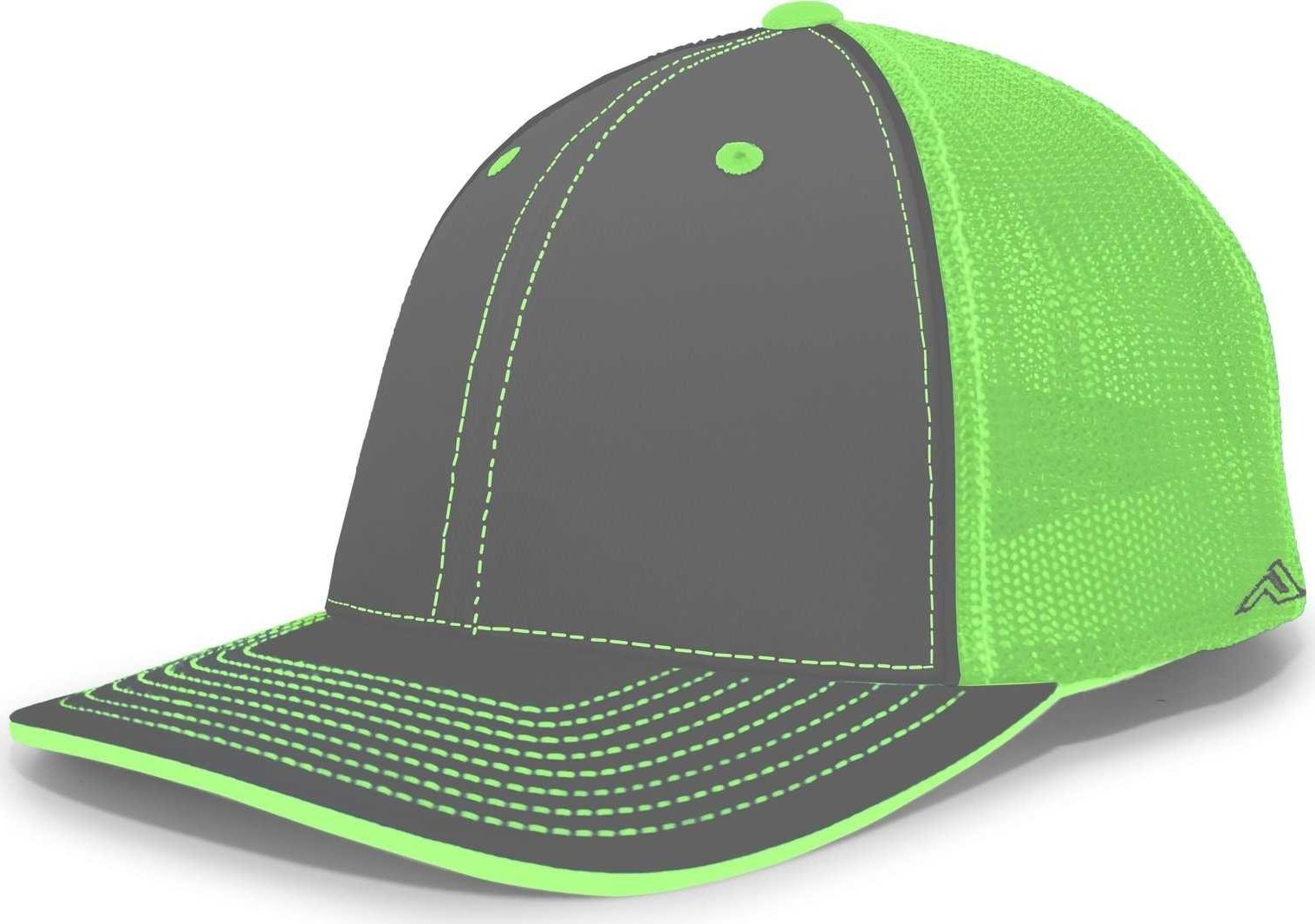 Pacific Headwear 404M Trucker Flexfit Cap - Graphite Neon Green - HIT a Double