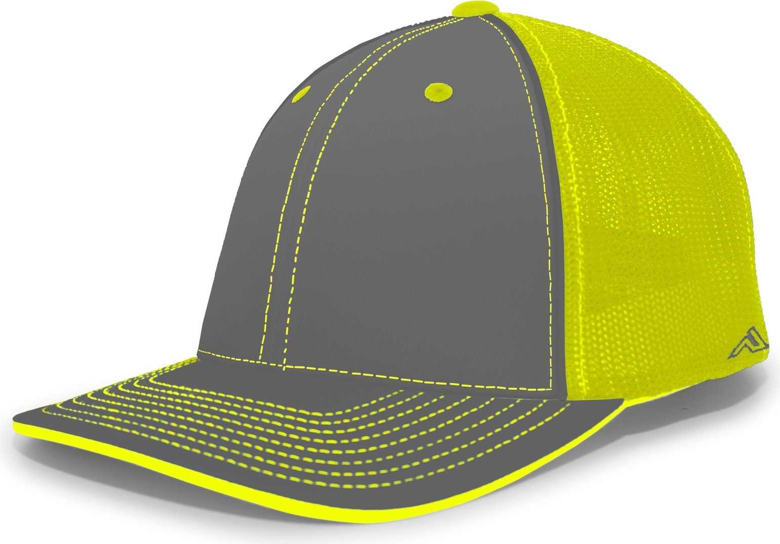 Pacific Headwear 404M Trucker Flexfit Cap - Graphite Neon Yellow - HIT a Double
