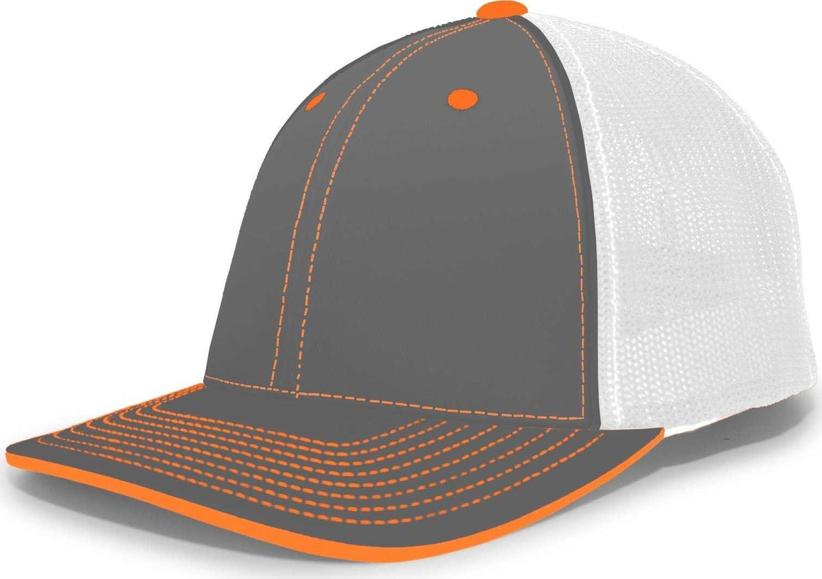 Pacific Headwear 404M Trucker Flexfit Cap - Graphite White Neon Orange - HIT a Double