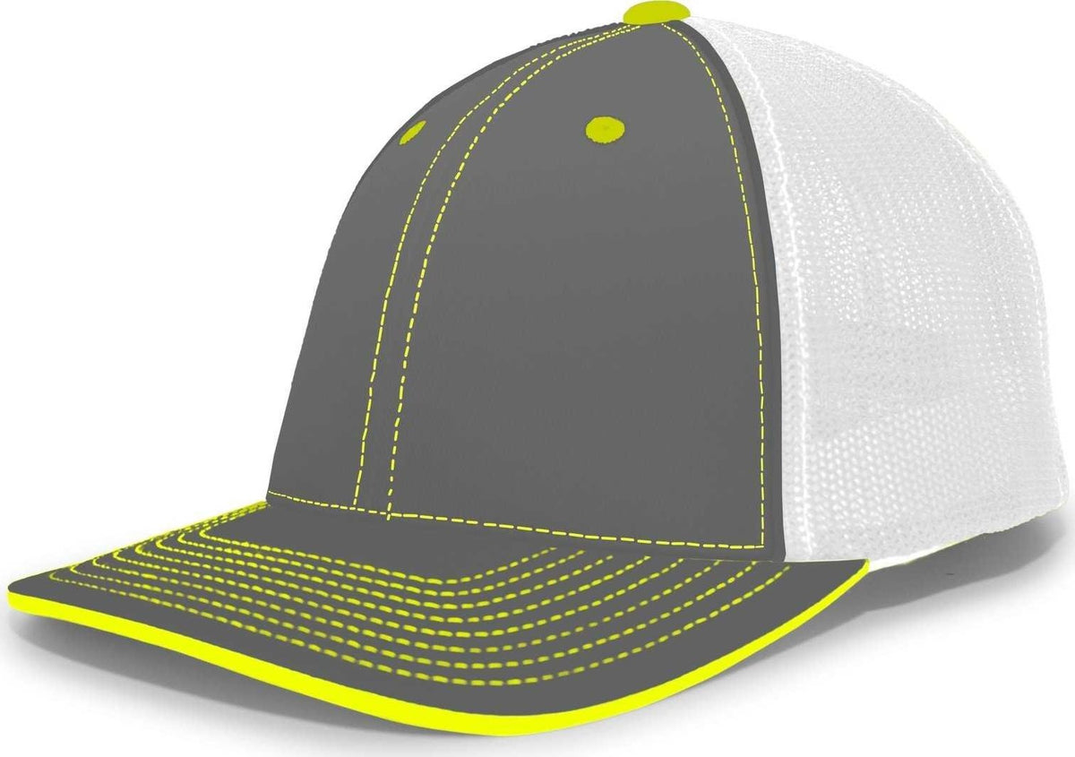 Pacific Headwear 404M Trucker Flexfit Cap - Graphite White Neon Yellow - HIT a Double