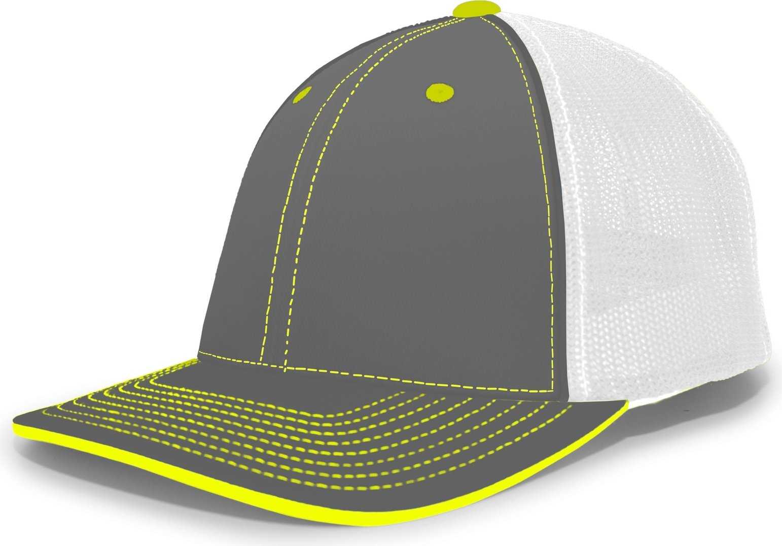Pacific Headwear 404M Trucker Flexfit Cap - Graphite White Neon Yellow - HIT a Double
