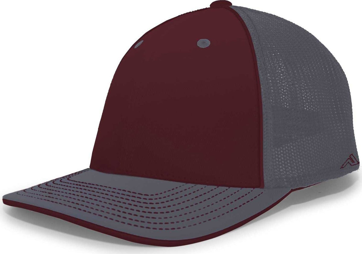 Pacific Headwear 404M Trucker Flexfit Cap - Maroon Graphite - HIT a Double