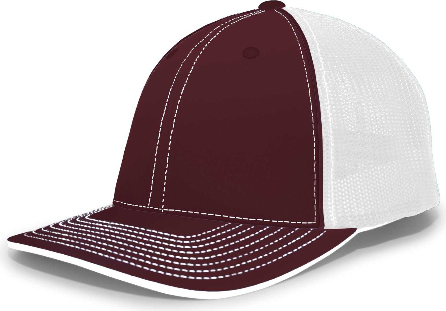 Pacific Headwear 404M Trucker Flexfit Cap - Maroon White - HIT a Double