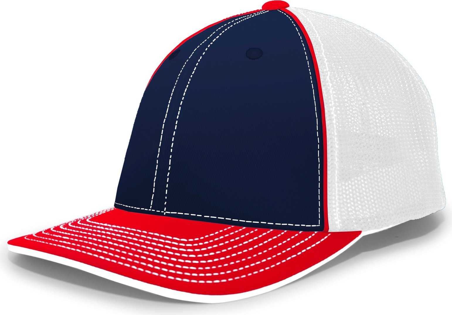Pacific Headwear 404M Trucker Flexfit Cap - Navy Red - HIT a Double