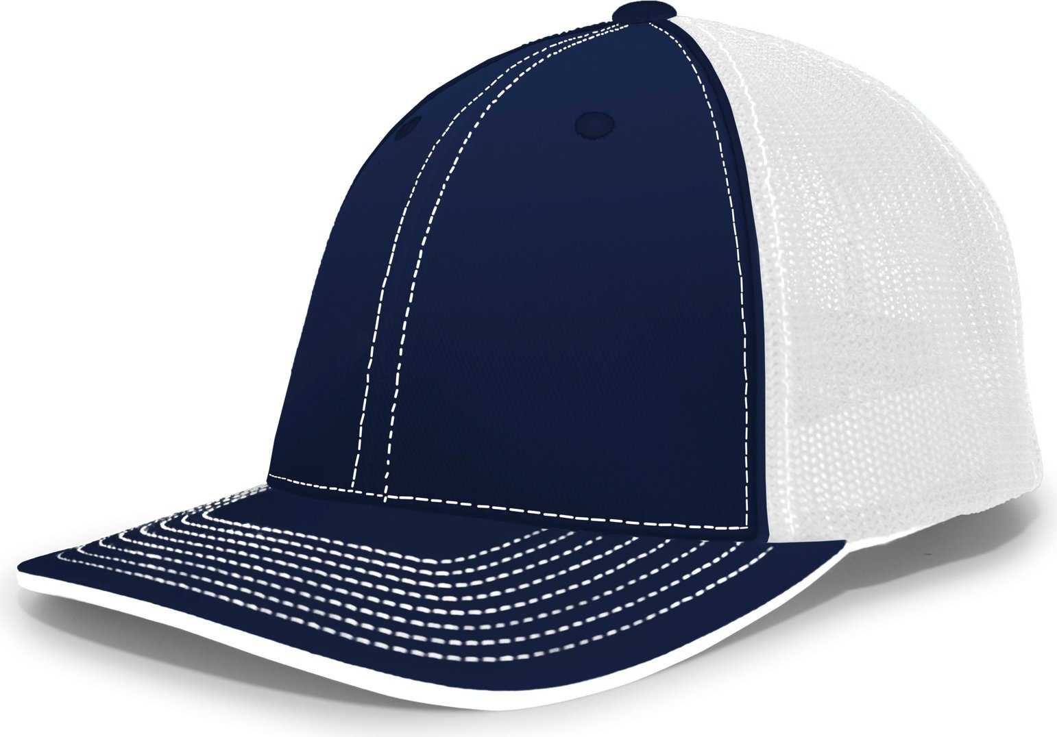 Pacific Headwear 404M Trucker Flexfit Cap - Navy White - HIT a Double