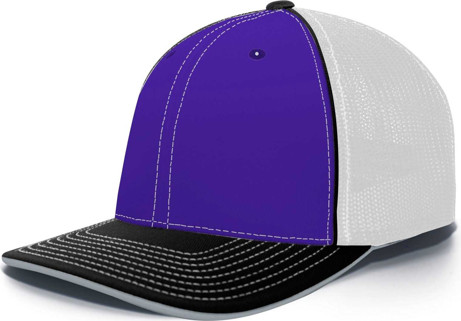 Pacific Headwear 404M Trucker Flexfit Cap - Purple White Black - HIT a Double