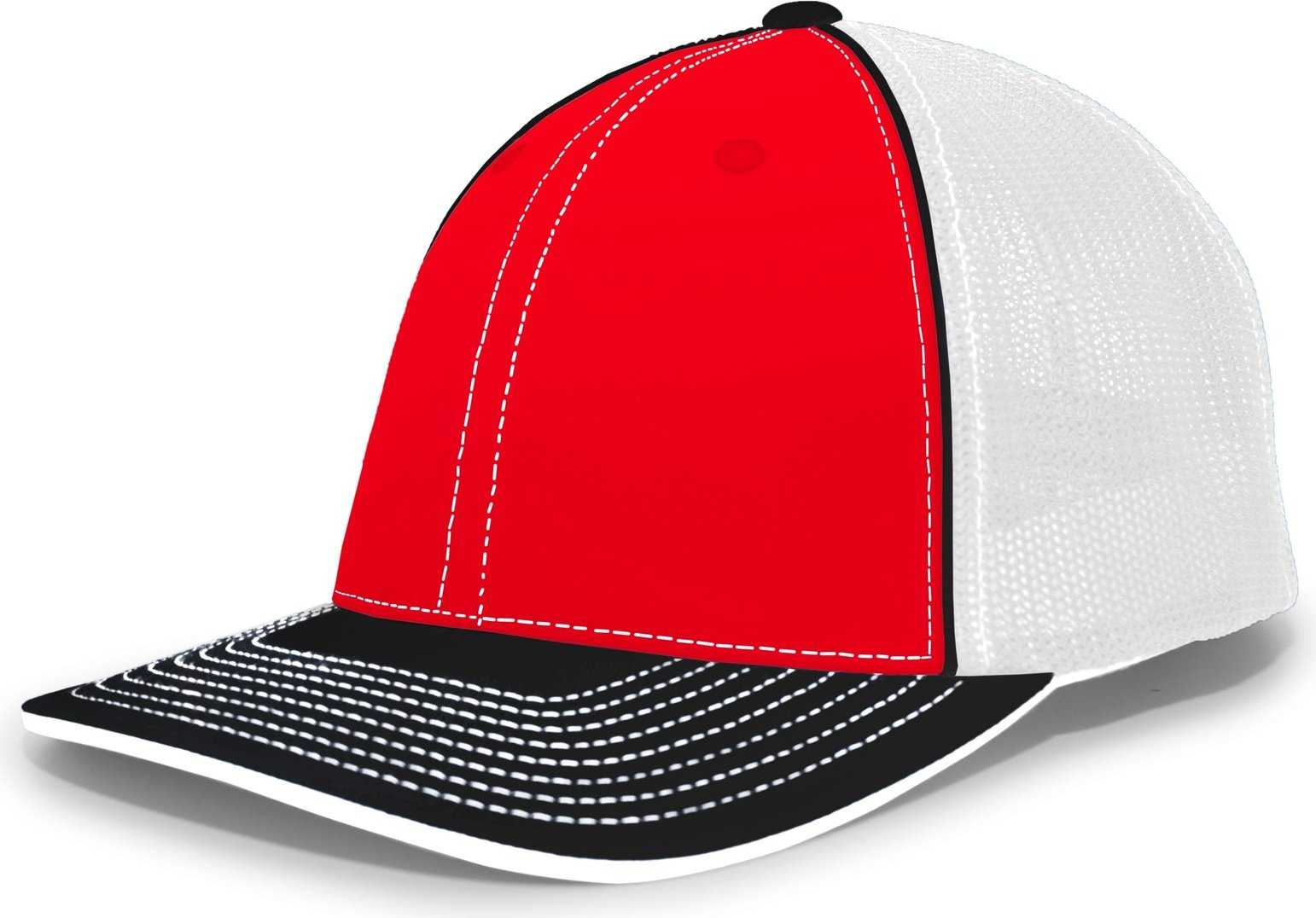 Pacific Headwear 404M Trucker Flexfit Cap - Red Black - HIT a Double