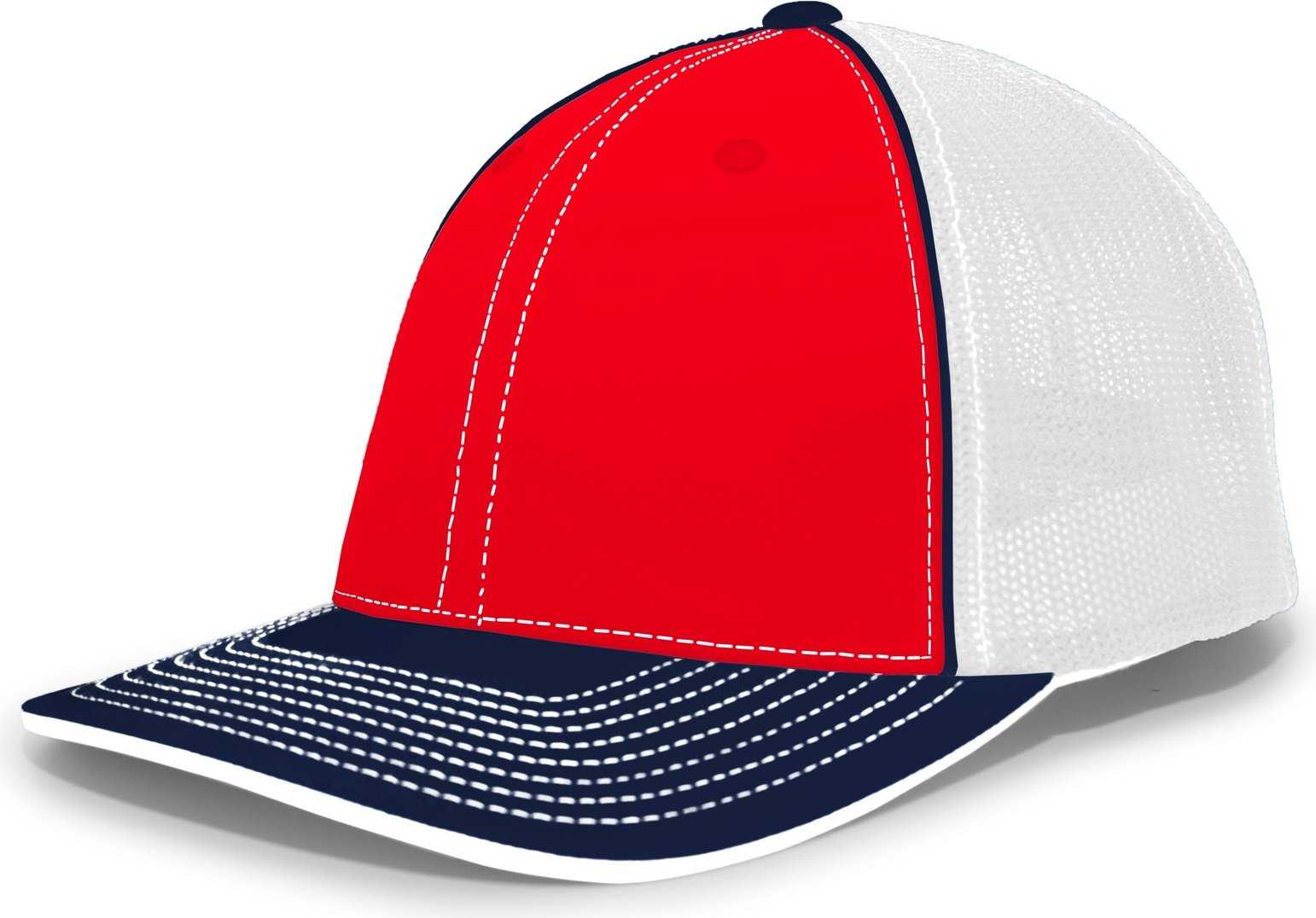 Pacific Headwear 404M Trucker Flexfit Cap - Red Navy - HIT a Double