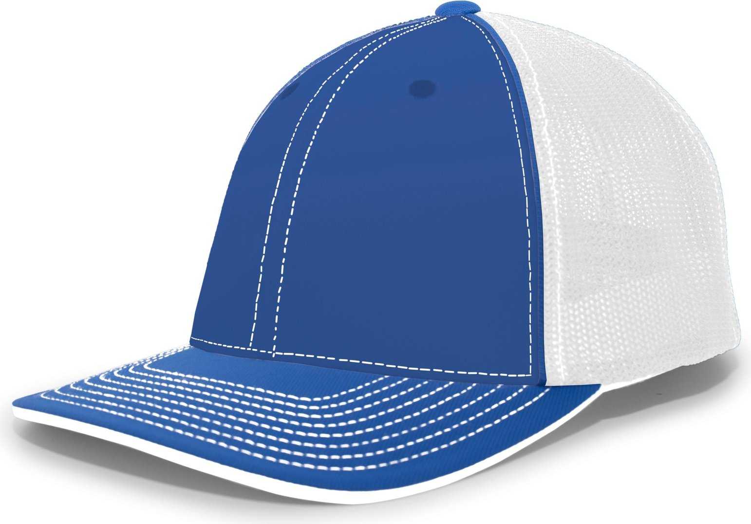 Pacific Headwear 404M Trucker Flexfit Cap - Royal White - HIT a Double