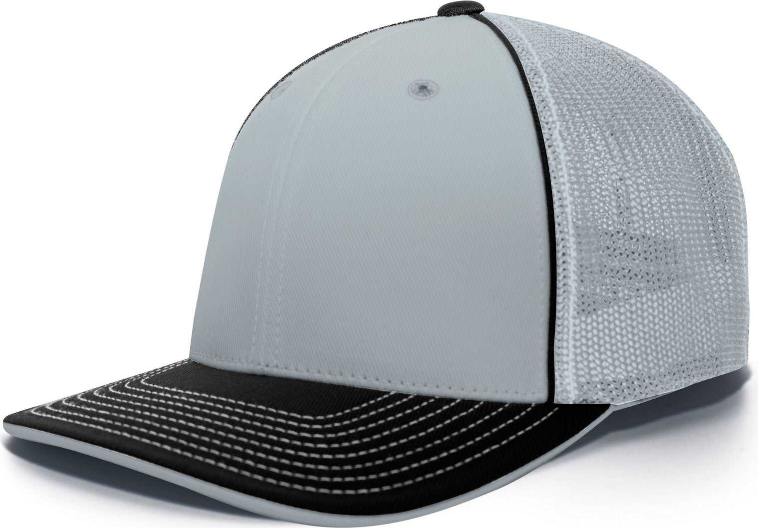 Pacific Headwear 404M Trucker Flexfit Cap - Silver Black - HIT a Double