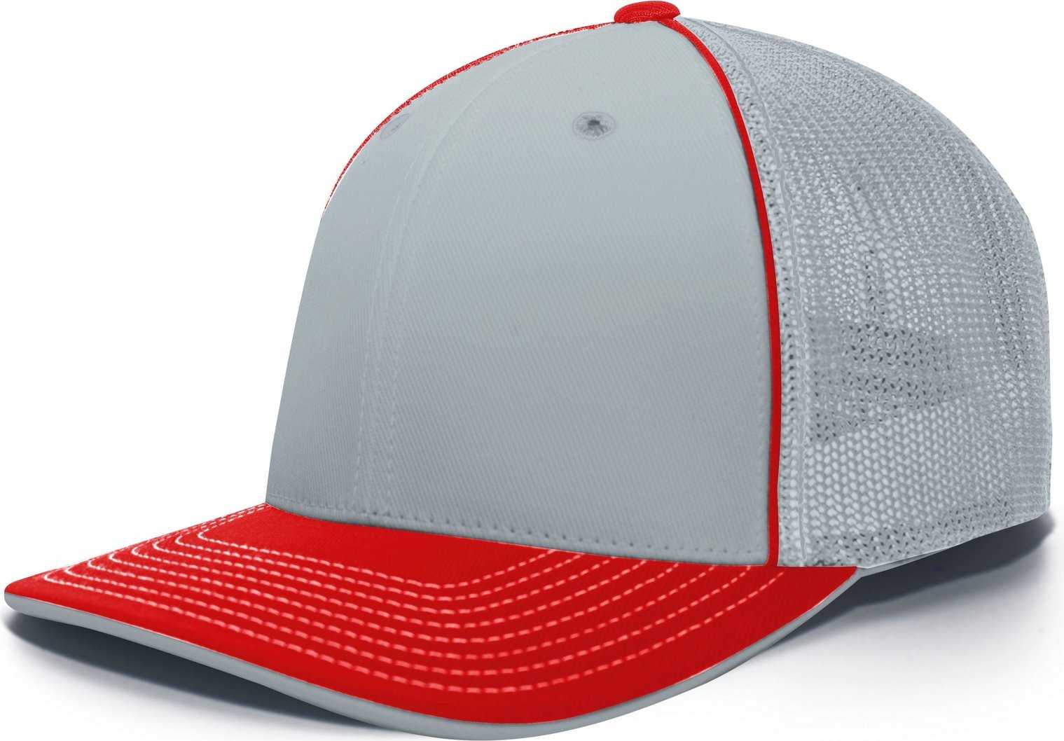 Pacific Headwear 404M Trucker Flexfit Cap - Silver Red - HIT a Double