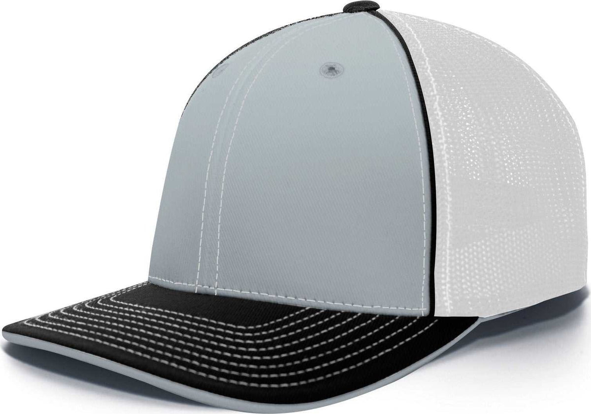 Pacific Headwear 404M Trucker Flexfit Cap - Silver White Black - HIT a Double