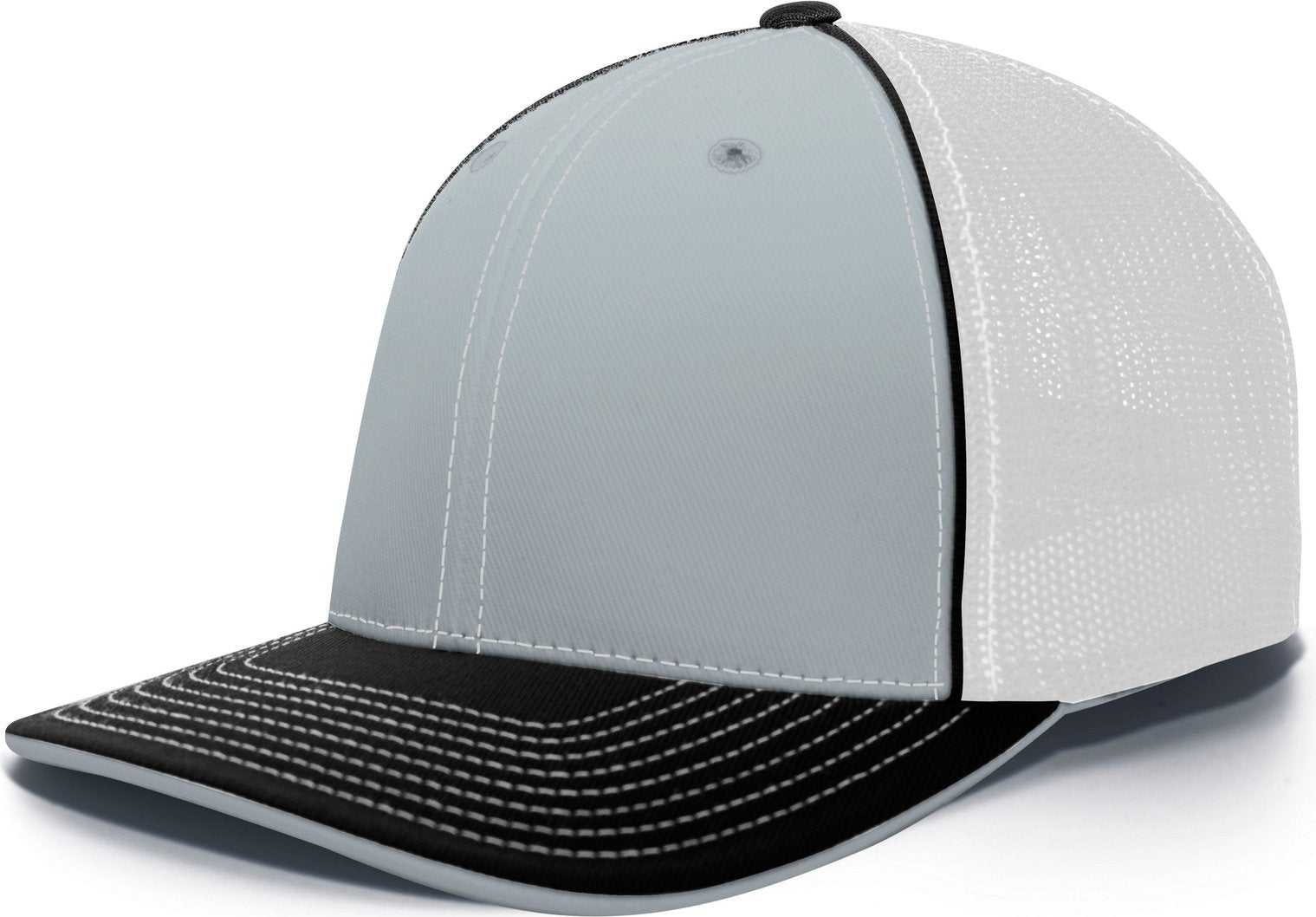 Pacific Headwear 404M Trucker Flexfit Cap - Silver White Black - HIT a Double