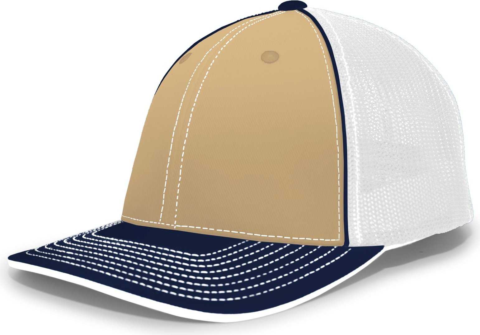 Pacific Headwear 404M Trucker Flexfit Cap - Vegas Gold Navy - HIT a Double