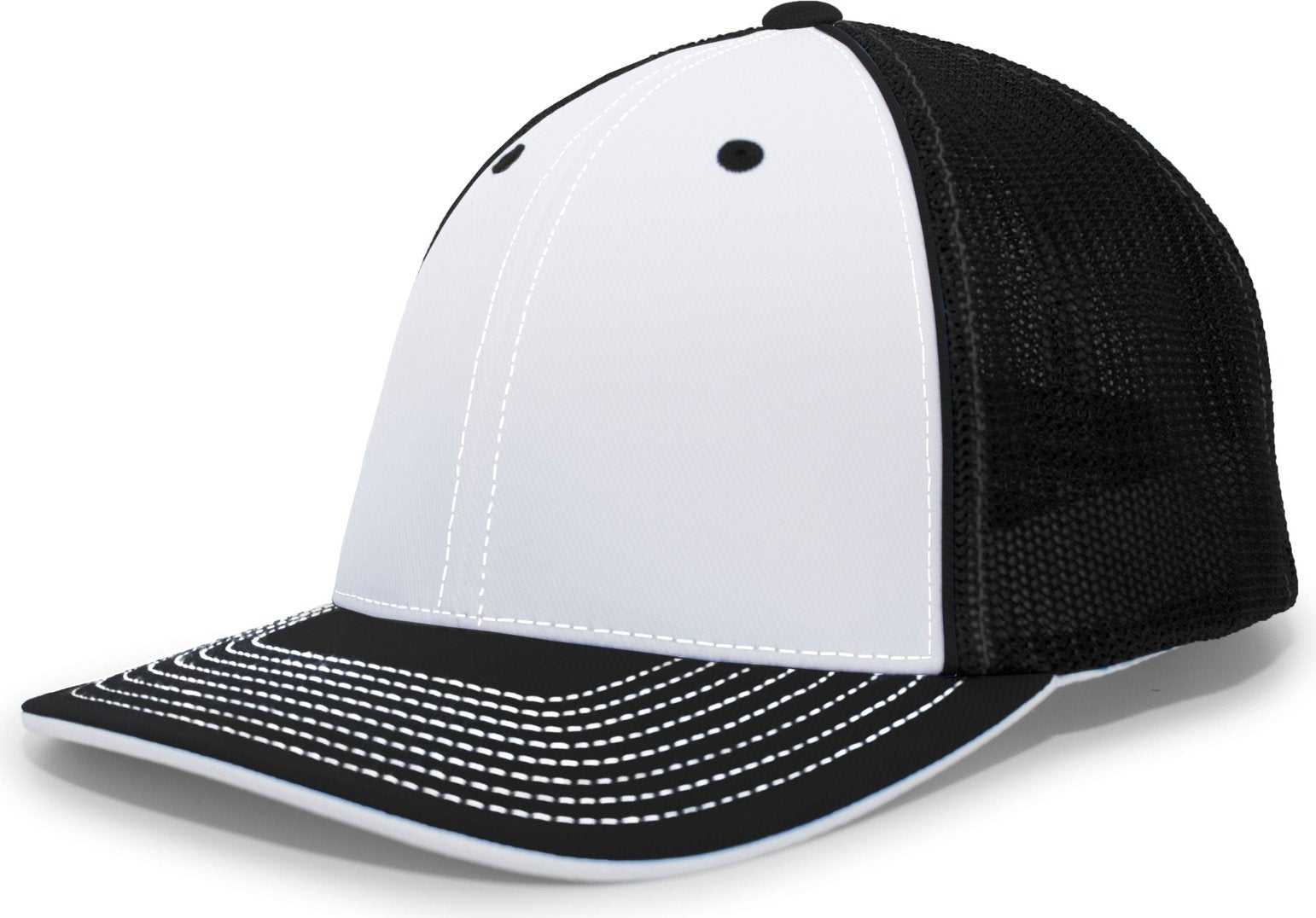 Pacific Headwear 404M Trucker Flexfit Cap - White Black - HIT a Double