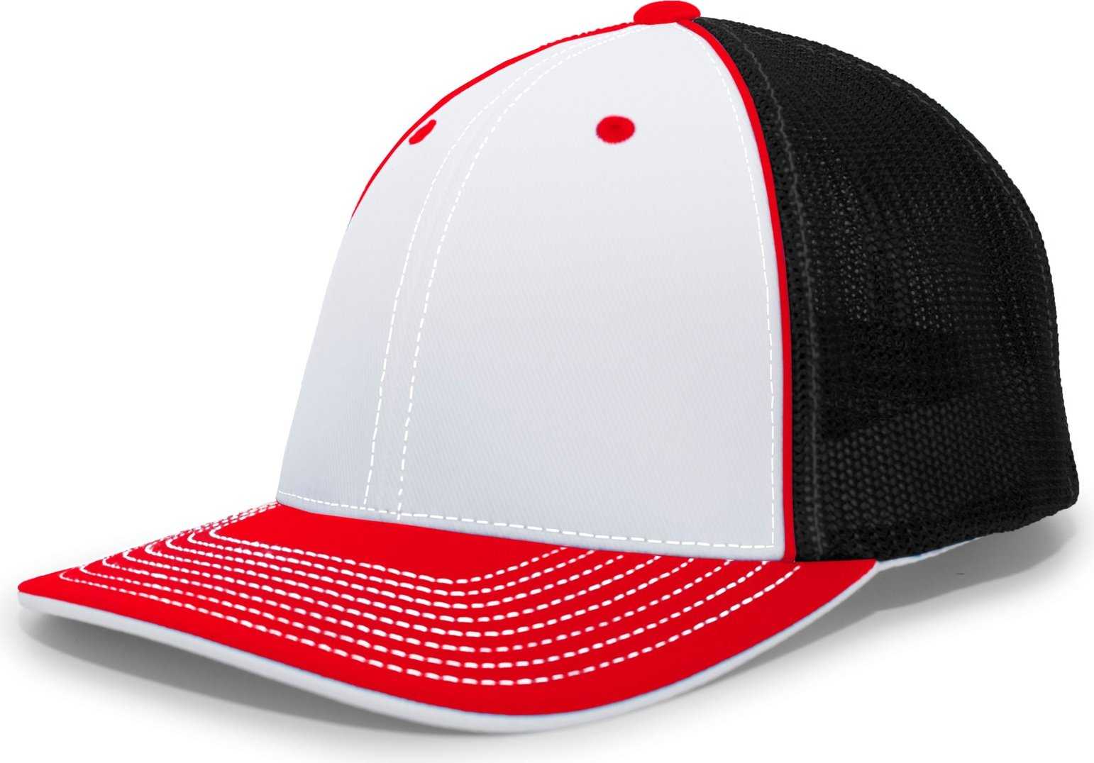 Pacific Headwear 404M Trucker Flexfit Cap - White Black Red - HIT a Double