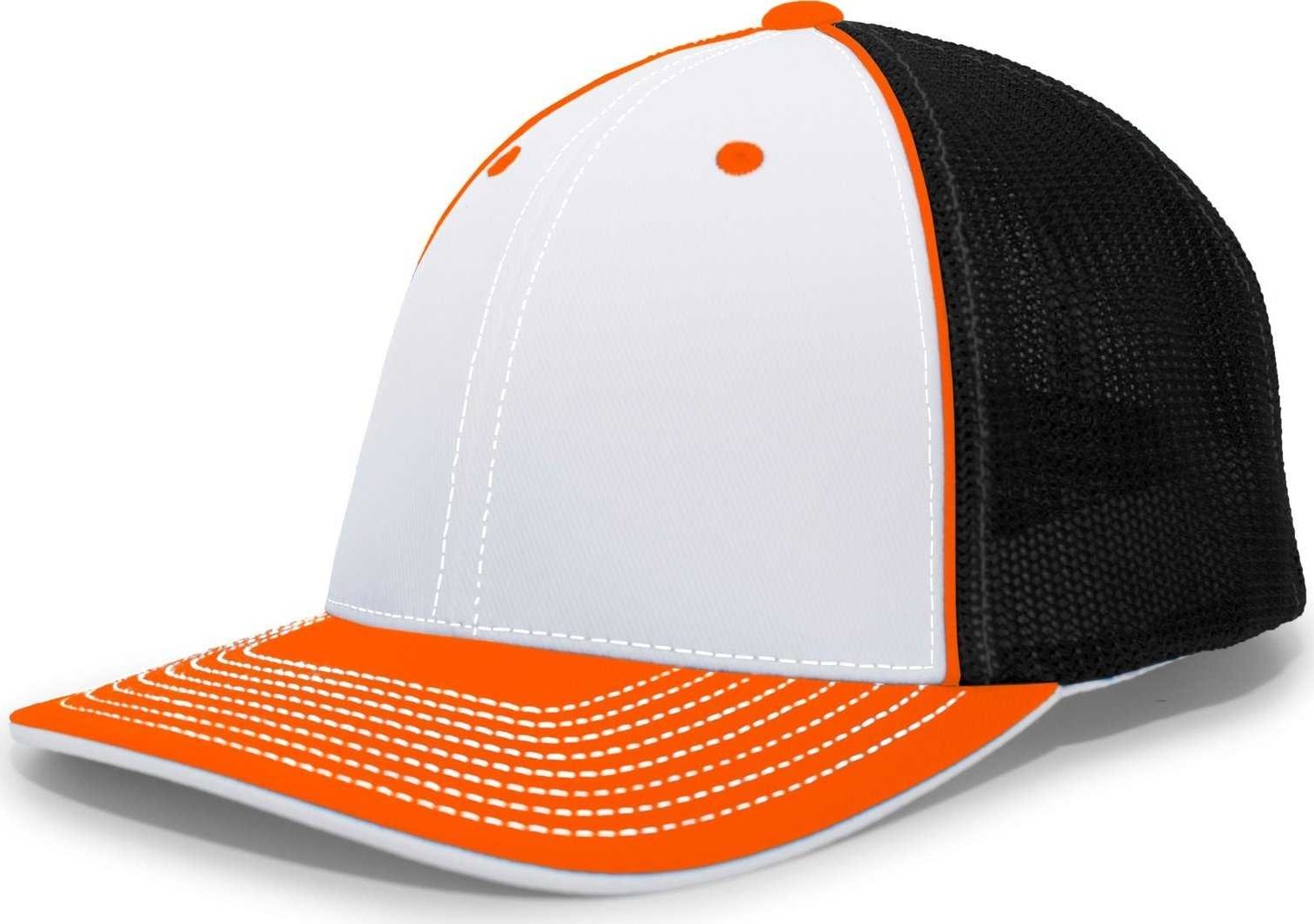 Pacific Headwear 404M Trucker Flexfit Cap - White Orange Black - HIT a Double
