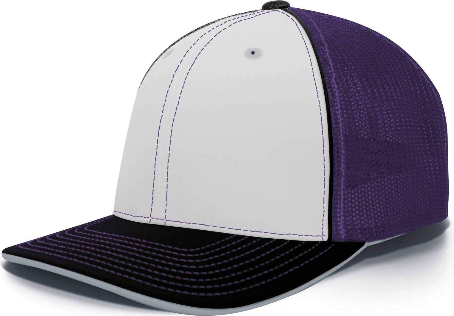 Pacific Headwear 404M Trucker Flexfit Cap - White Purple Black - HIT a Double
