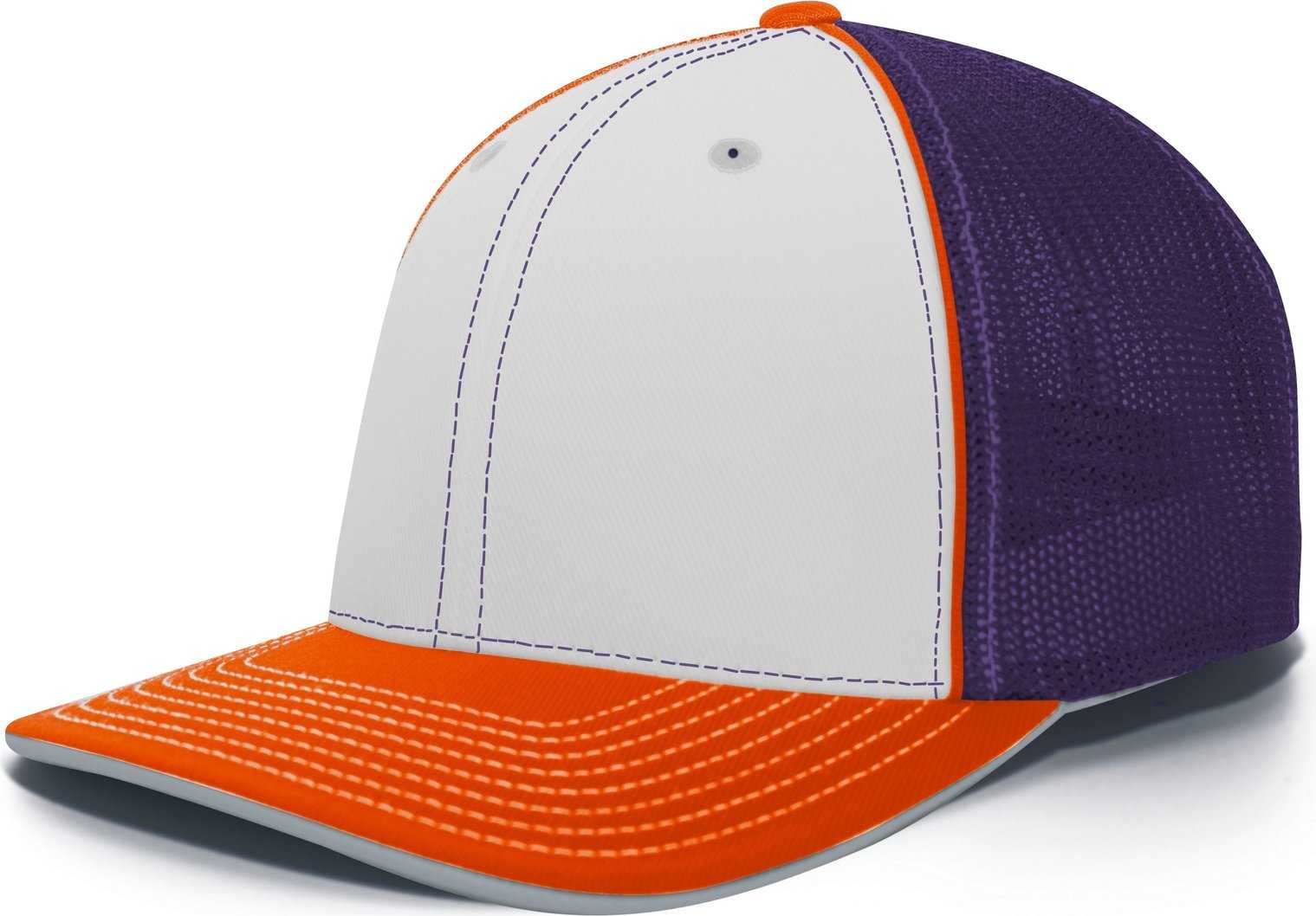 Pacific Headwear 404M Trucker Flexfit Cap - White Purple Orange - HIT a Double