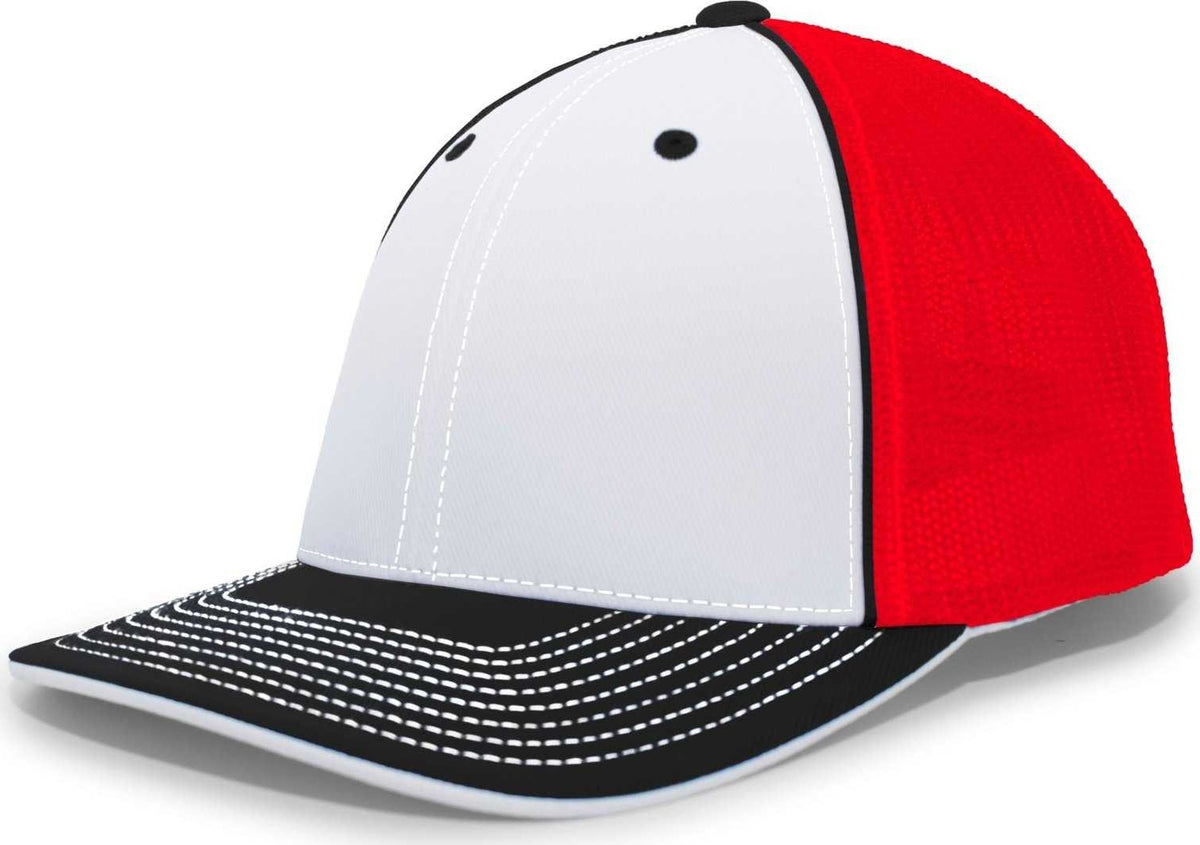Pacific Headwear 404M Trucker Flexfit Cap - White Red Black - HIT a Double
