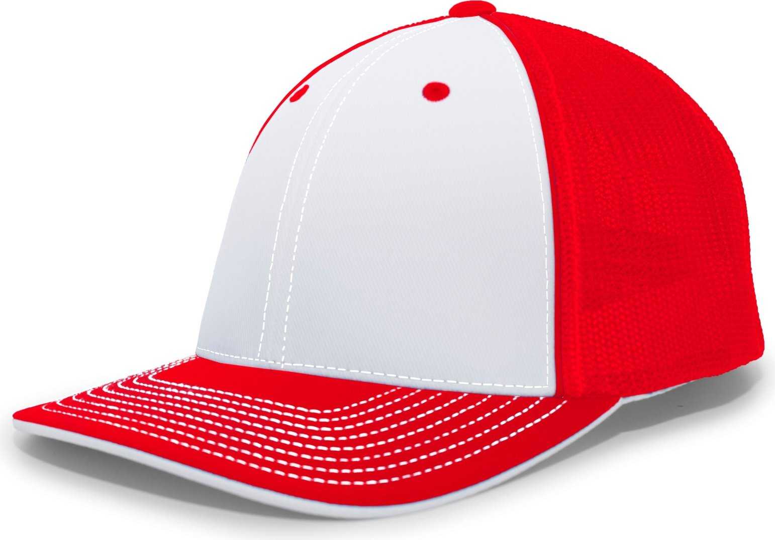 Pacific Headwear 404M Trucker Flexfit Cap - White Red - HIT a Double
