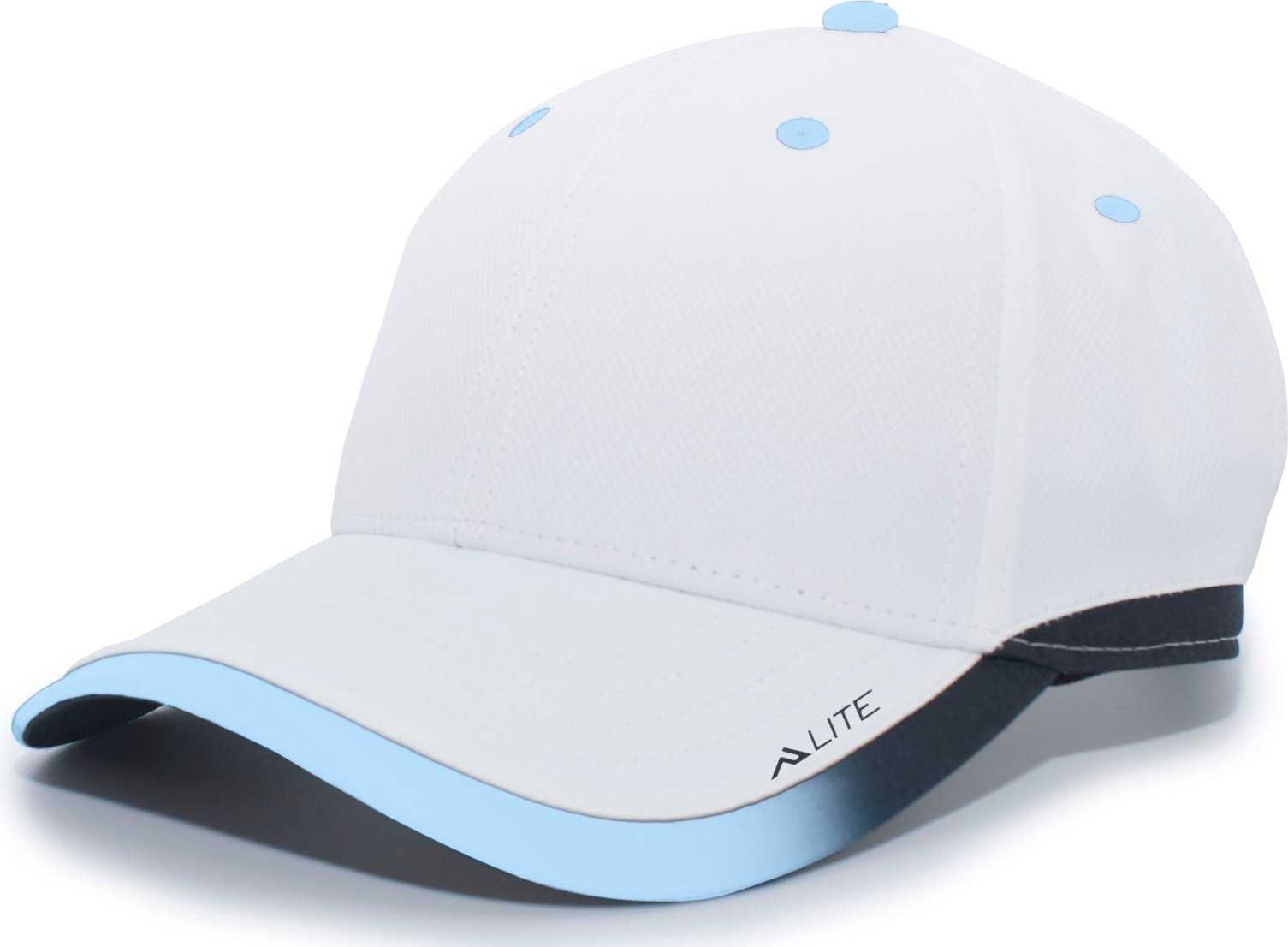 Pacific Headwear 416L Running Cap Hook-and-Loop Cap - White Columbia Blue - HIT a Double