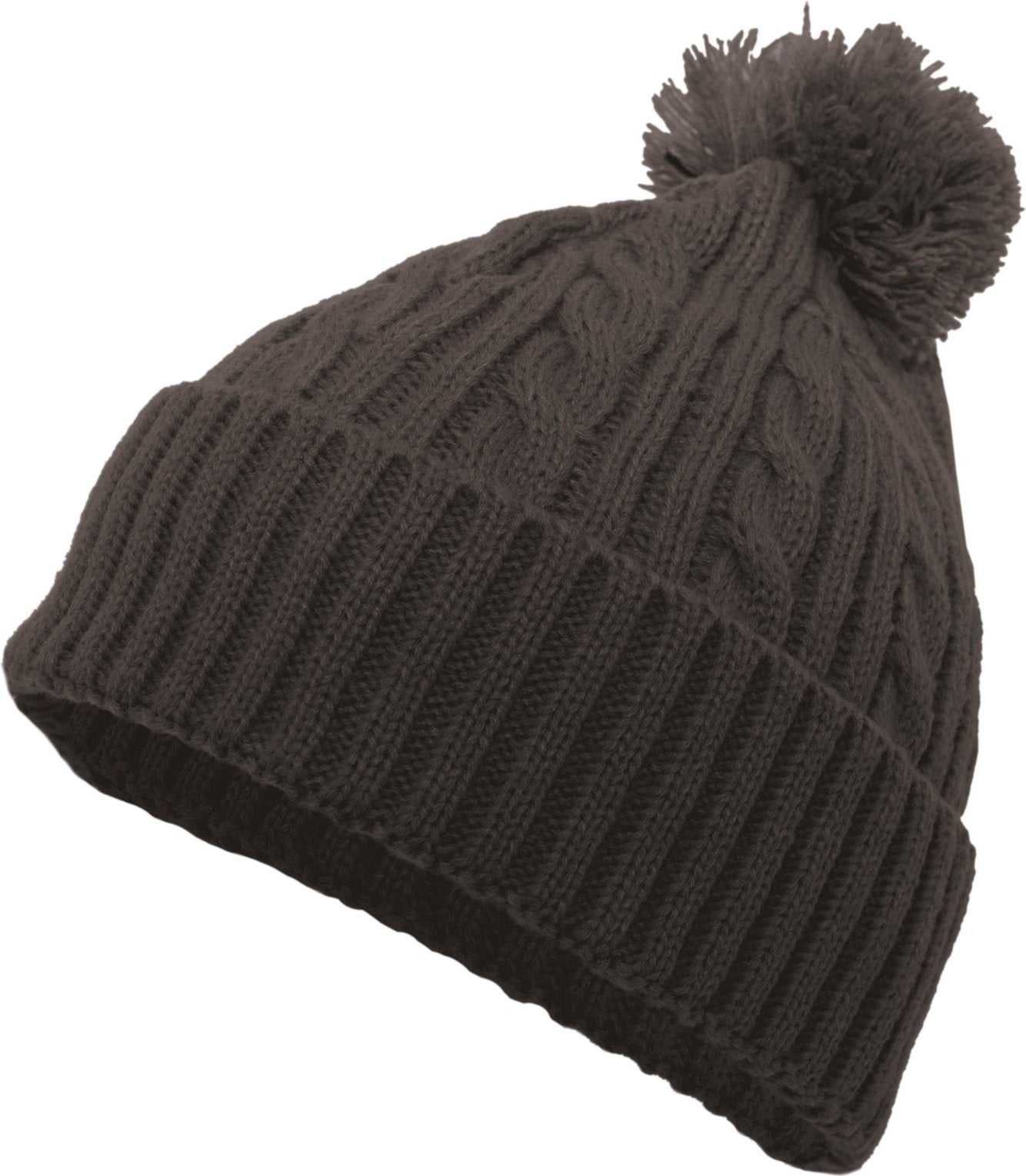 Pacific Headwear 643K Cable Knit Pom-Pom Beanie - Graphite - HIT a Double