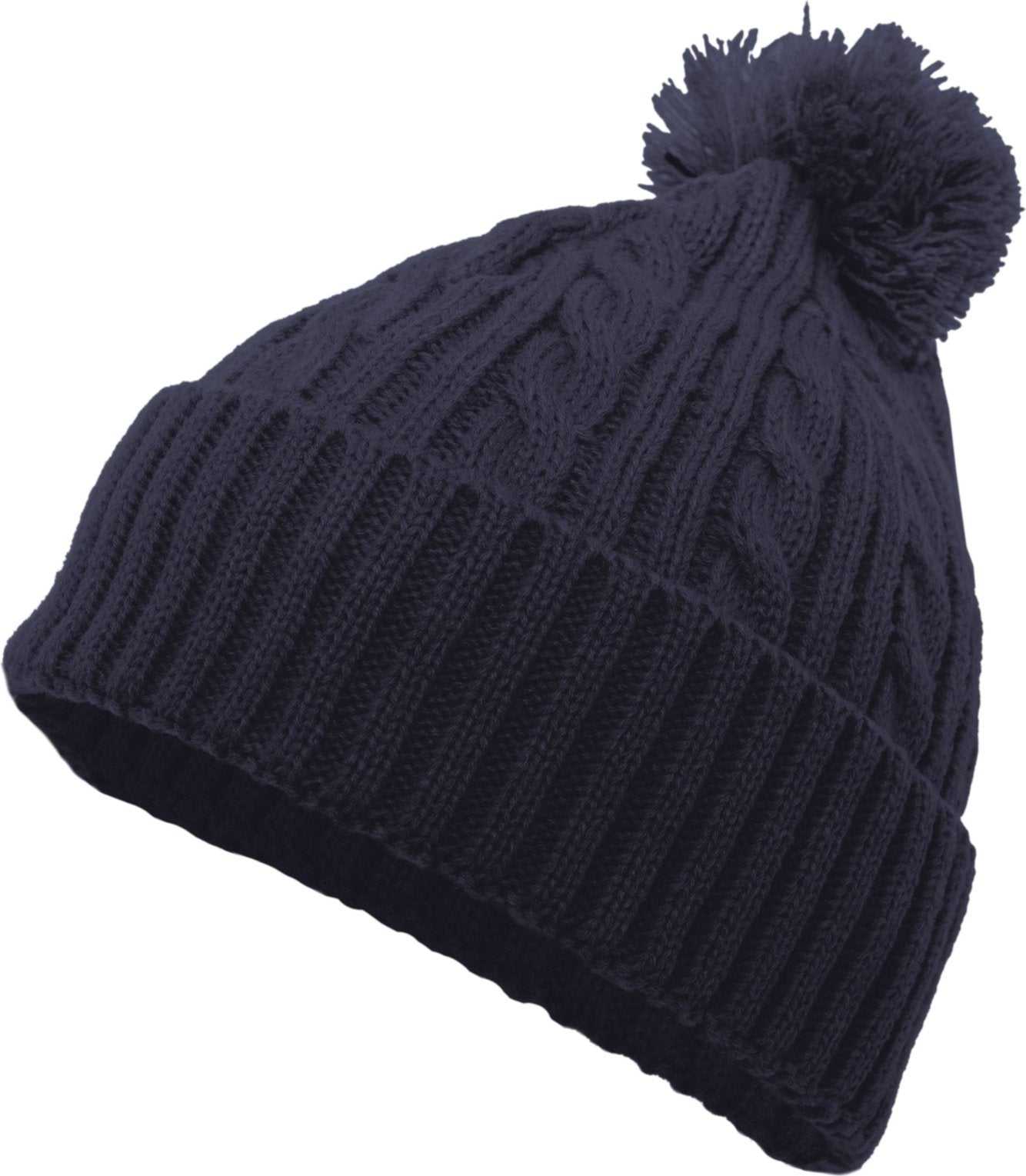 Pacific Headwear 643K Cable Knit Pom-Pom Beanie - Navy - HIT a Double