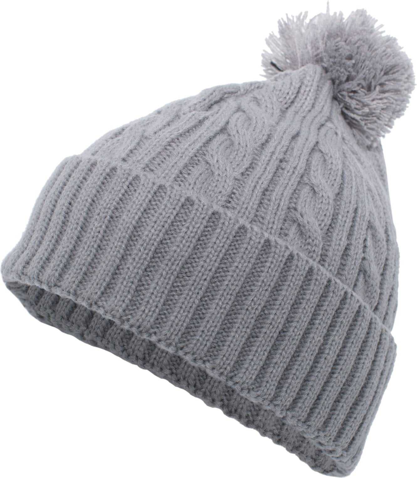 Pacific Headwear 643K Cable Knit Pom-Pom Beanie - Silver - HIT a Double