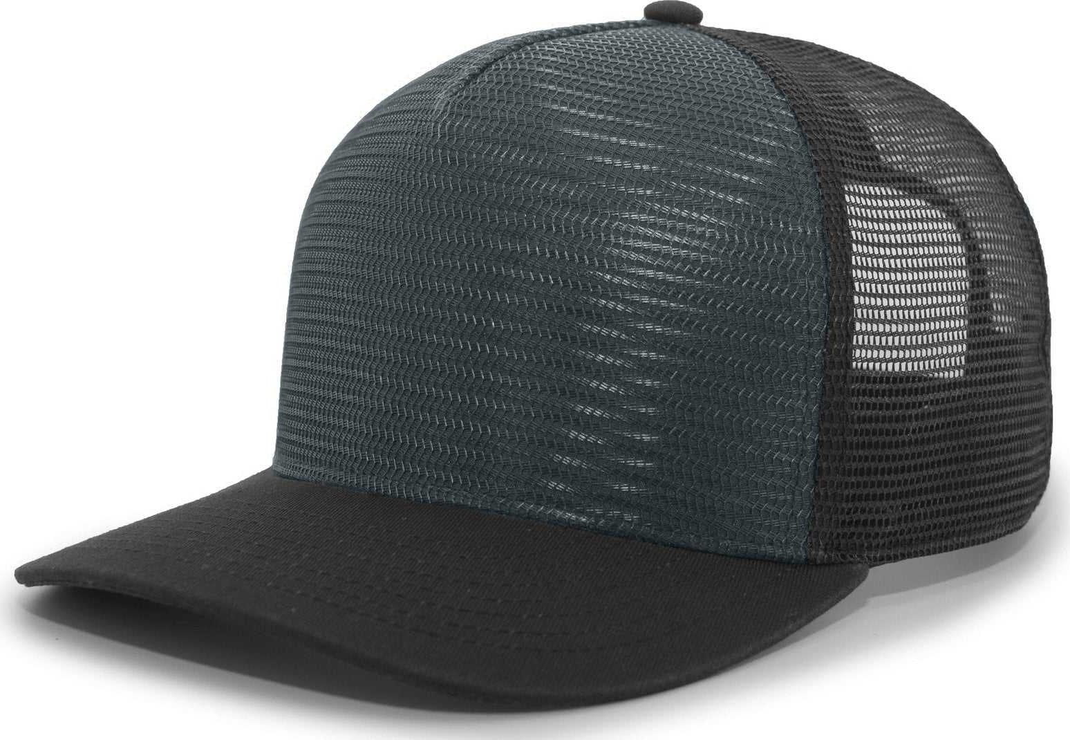 Pacific Headwear 724 Mesh Overlay 5-Panel Trucker Snapback Cap - Black Dark Green - HIT a Double
