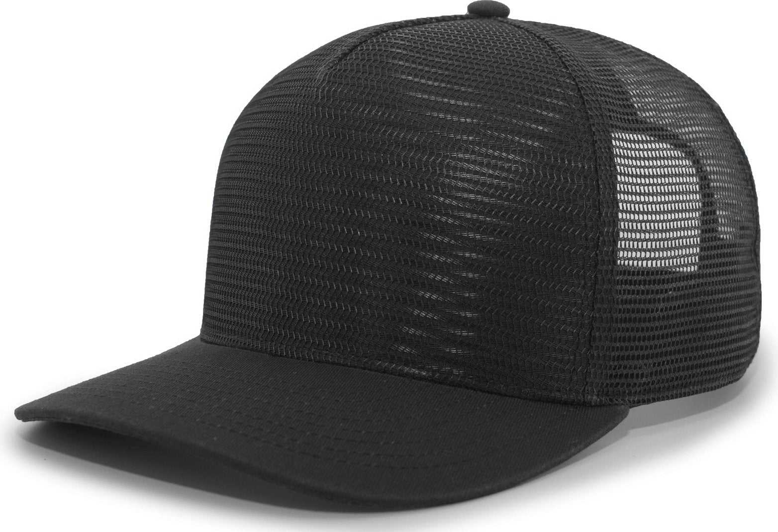 Pacific Headwear 724 Mesh Overlay 5-Panel Trucker Snapback Cap - Black - HIT a Double