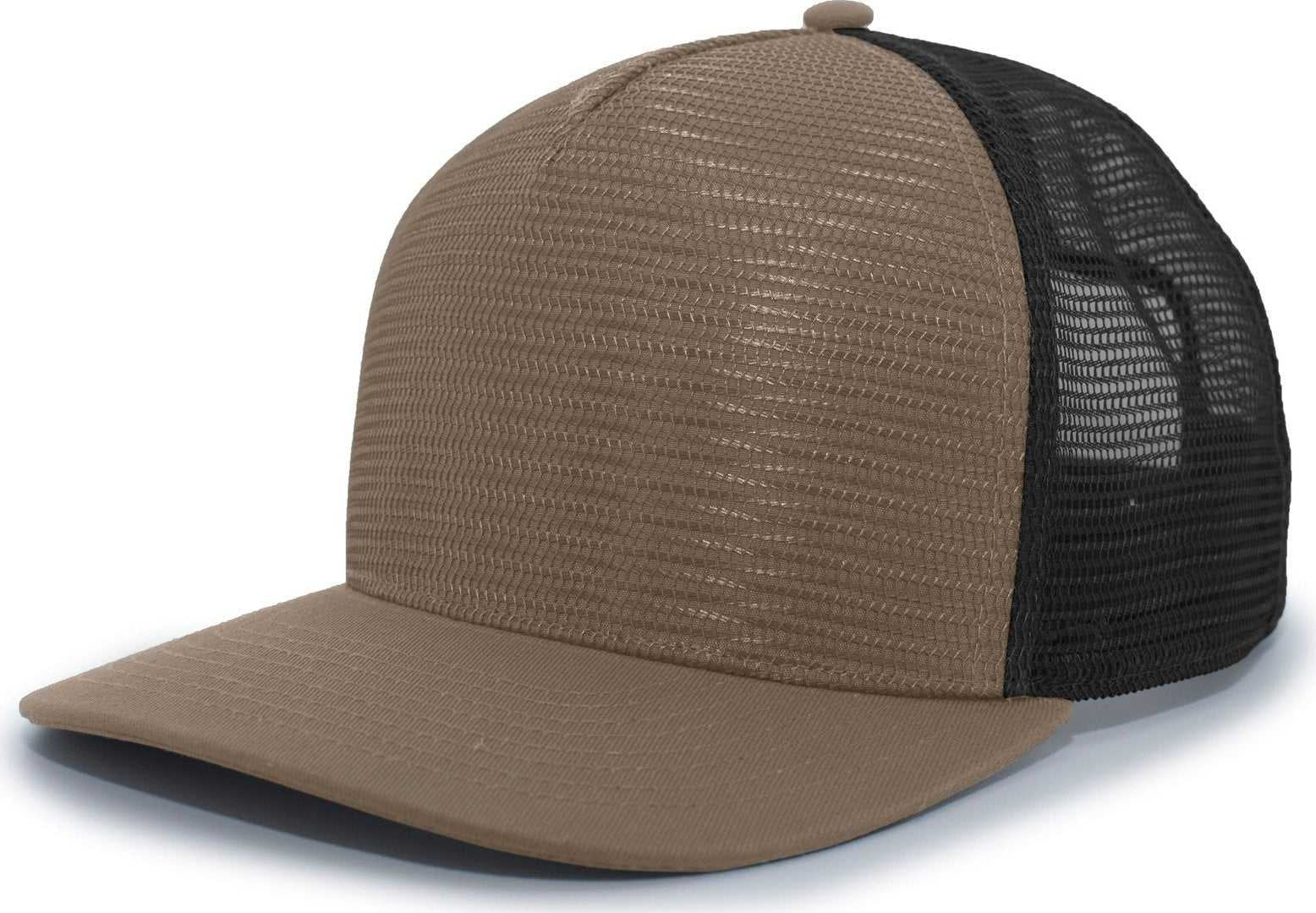 Pacific Headwear 724 Mesh Overlay 5-Panel Trucker Snapback Cap - Loden Black - HIT a Double