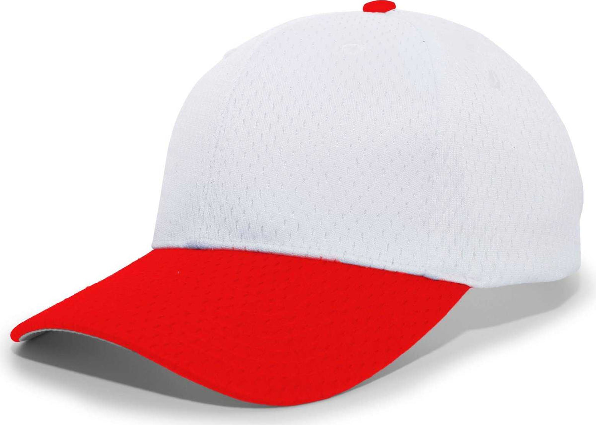 Pacific Headwear 805M Coolport Mesh Hook-and-Loop Cap - White Red - HIT a Double