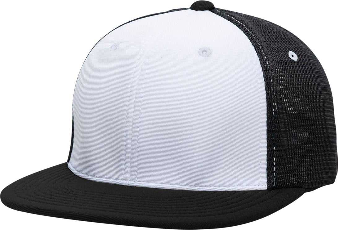 Pacific Headwear ES341 Premium M2 Performance Trucker Flexfit Cap - White Black - HIT a Double