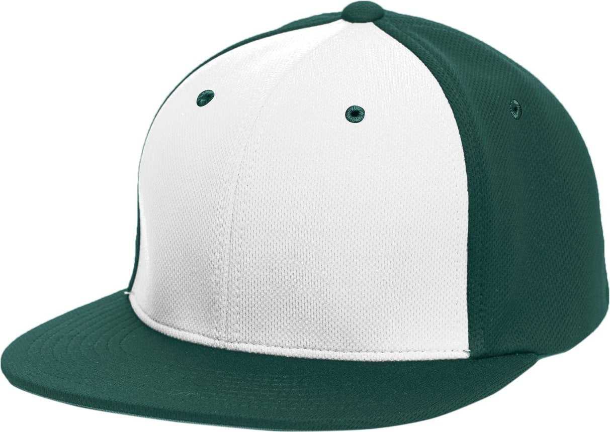 Pacific Headwear ES342 Premium P-Tec Performance Flexfit Cap - White Dark Green Dark Green - HIT a Double