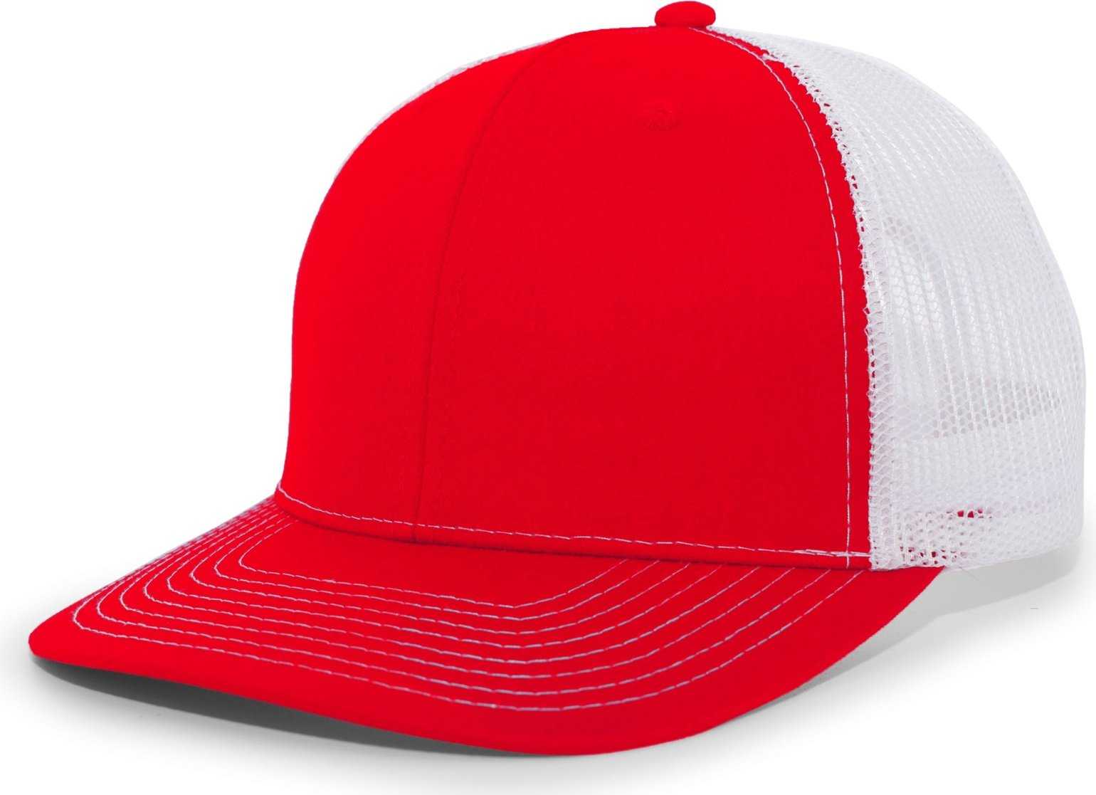 Pacific Headwear PE10 Trucker Snapback Cap - Red White - HIT a Double