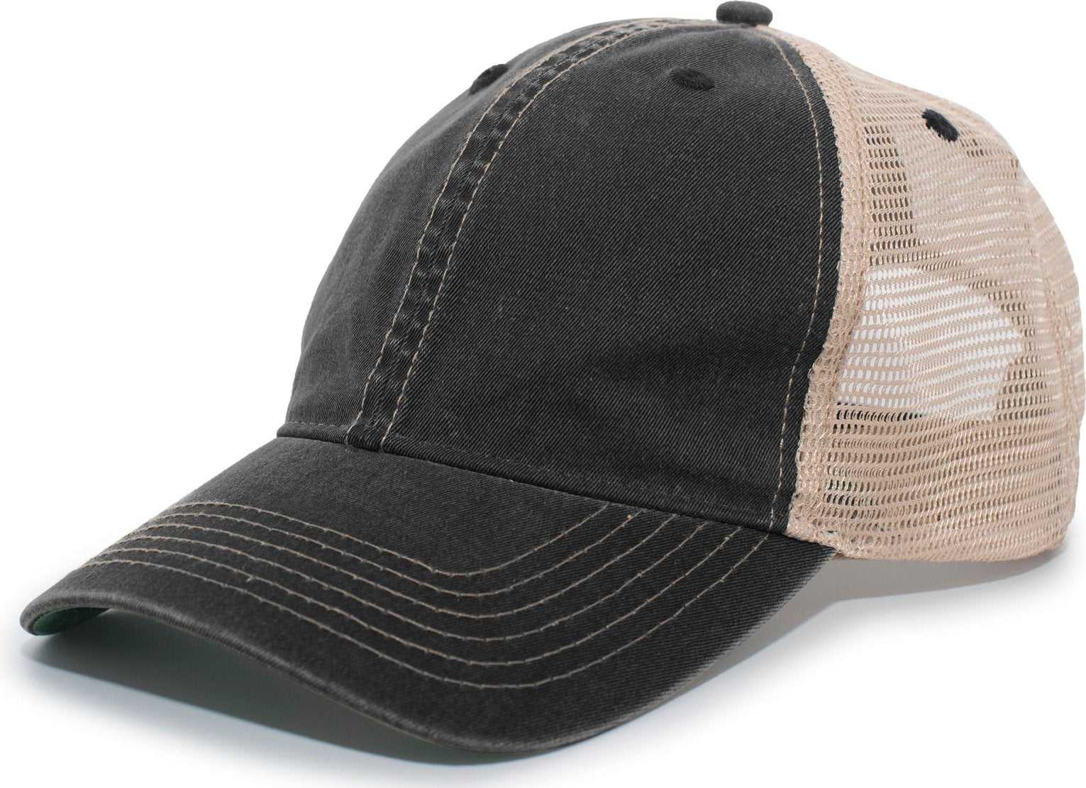 Pacific Headwear V37 Broken-In Trucker Mesh Snapback Cap - Black Tan - HIT a Double