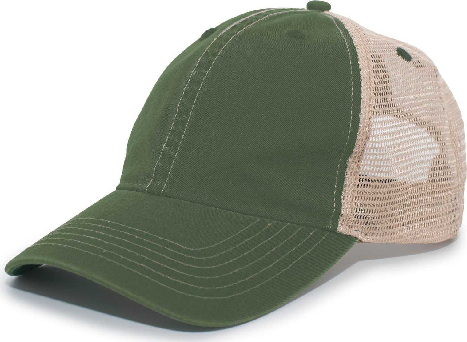 Pacific Headwear V37 Broken-In Trucker Mesh Snapback Cap - Dark Green Tan - HIT a Double