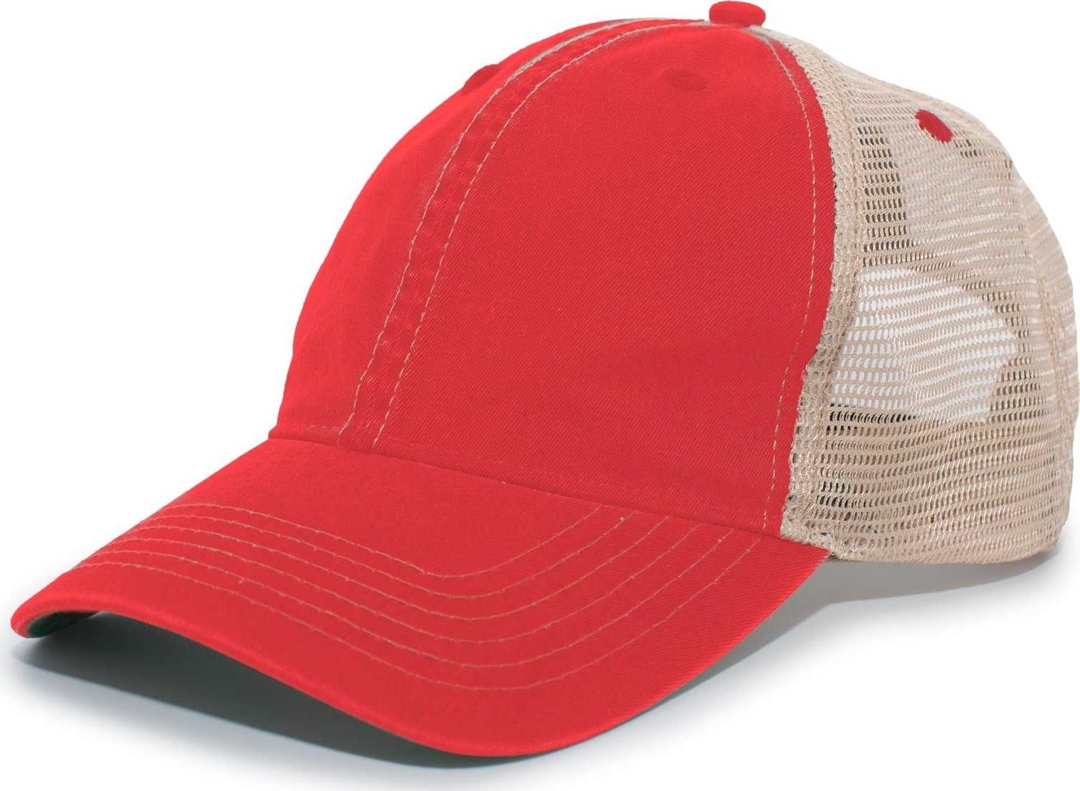 Pacific Headwear V37 Broken-In Trucker Mesh Snapback Cap - Red Tan - HIT a Double