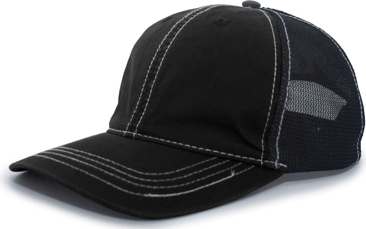 Pacific Headwear V67 Vintage Trucker Mesh Snapback Cap - Black Black - HIT A Double