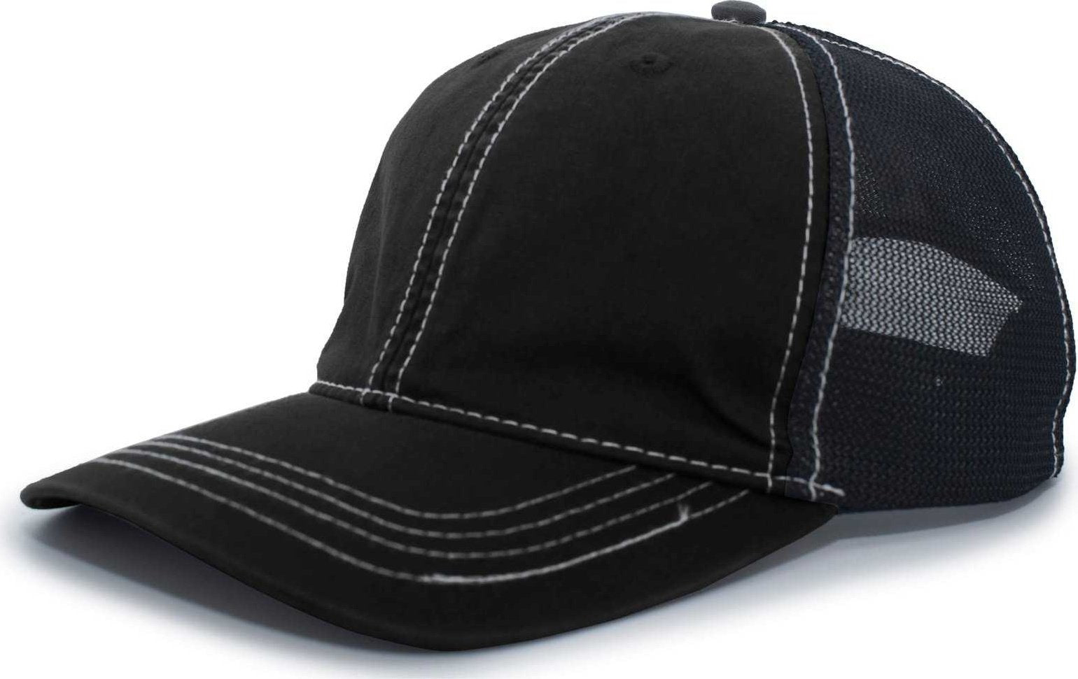 Pacific Headwear V67 Vintage Trucker Mesh Snapback Cap - Black Black - HIT A Double