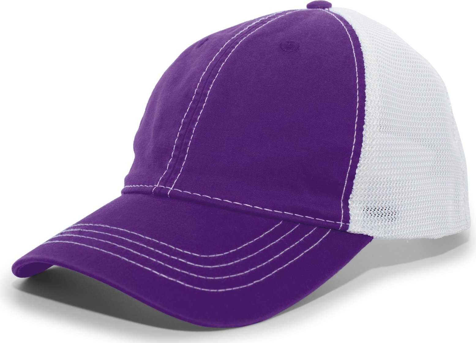 Pacific Headwear V67 Vintage Trucker Mesh Snapback Cap - Purple White - HIT a Double