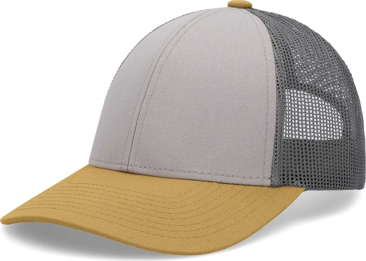 Pacific P114 Low-Pro Trucker Cap - Heather Gray Charcoal Amber Gold - HIT a Double