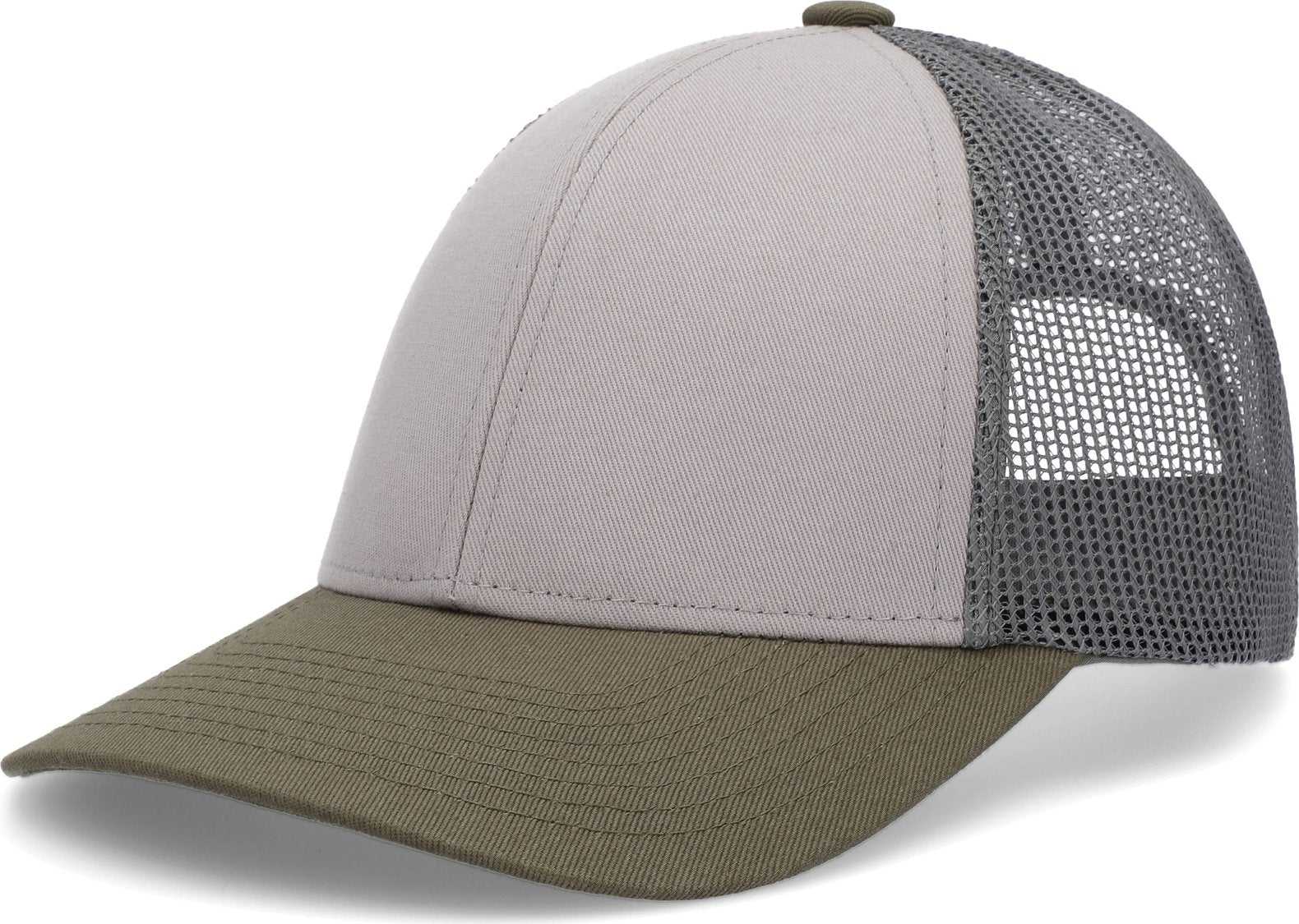 Pacific P114 Low-Pro Trucker Cap - Heather Grey Light Charcoal Moss - HIT a Double