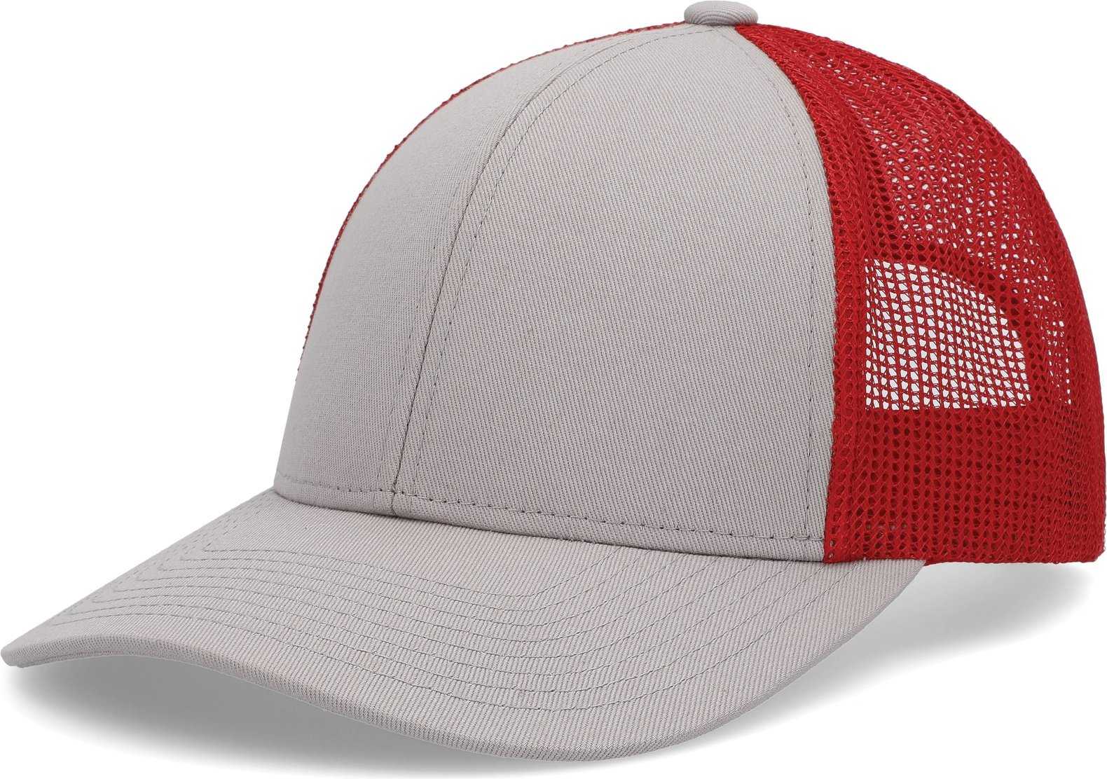 Pacific P114 Low-Pro Trucker Cap - Heather Grey Red Heather Grey - HIT a Double